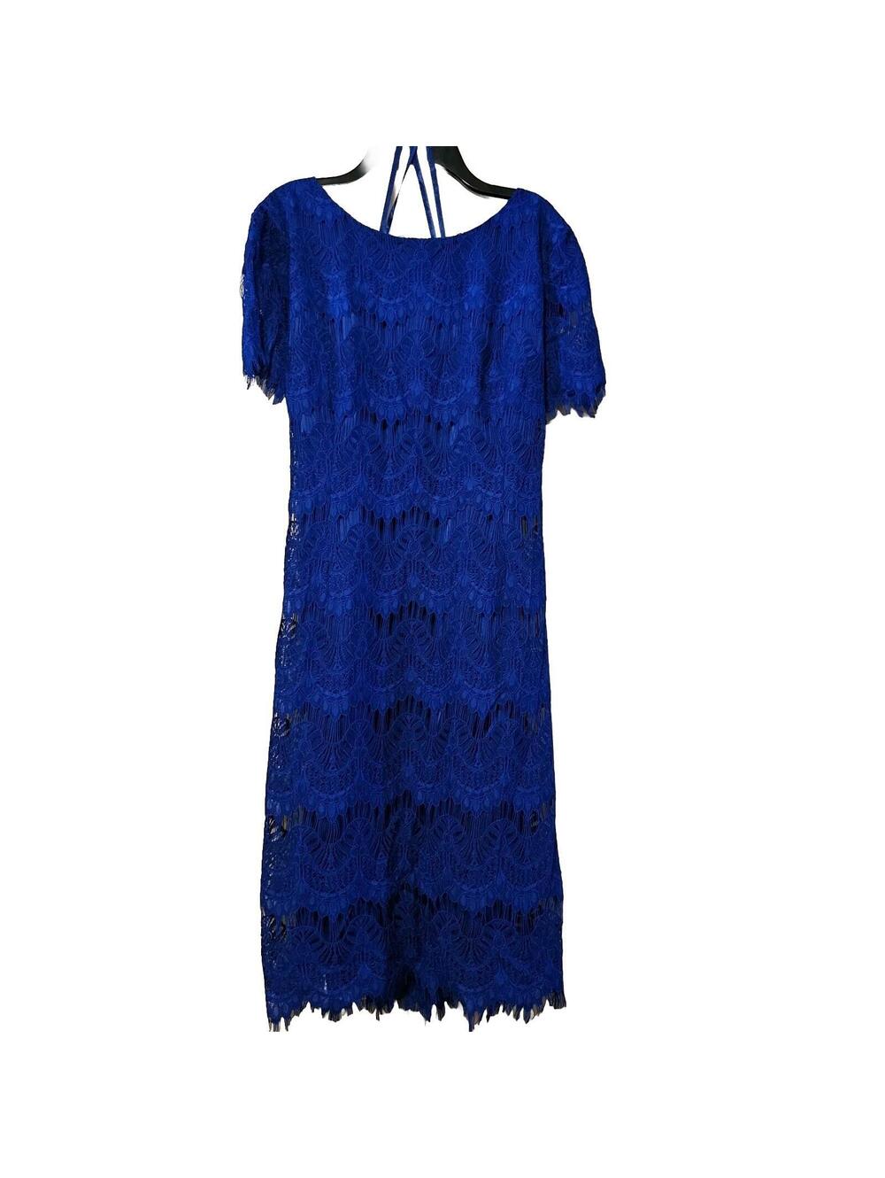 Preston & York Dress Women’s 14 Felicia Lace Blue Midi Short Sleeve Lined  Zip